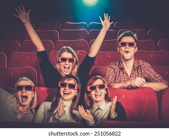 Group Of People In 3D Glasses Watching Movie In Cinema