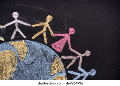 Group of people around the world. Chalk drawing. - Shutterstock ID 469964936