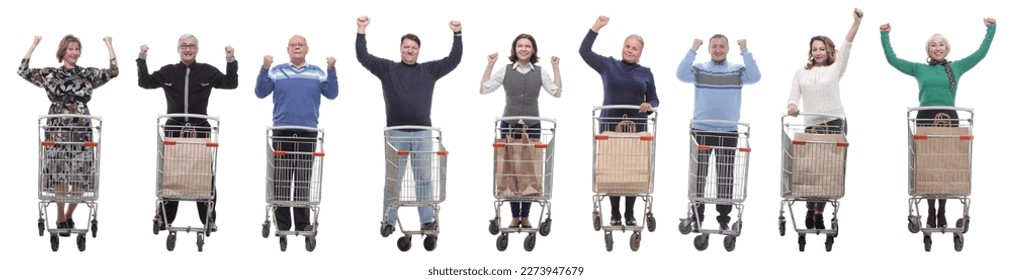 group of people with cart raised their hands up - Shutterstock ID 2273947679