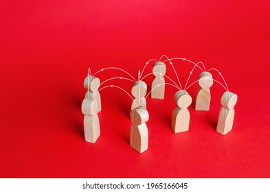 Group of people connected by lines. Team relationships interconnected network. Communication, exchange of information. Cooperation and collaboration. Social connections. Team building organization - Shutterstock ID 1965166045