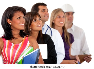 Group of people with different professions isolated over white