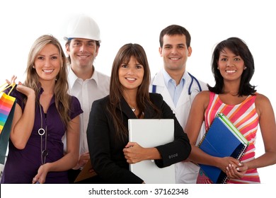 Group of people with different professions isolated over white