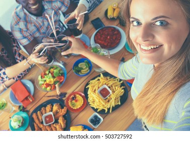 Group People Doing Selfie During Lunch Stock Photo 503727592 | Shutterstock