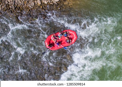 Group Of People Doing White Water Rafting Activity At Kiulu River Sabah Malaysian Borneo