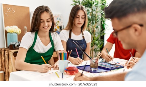 Group Of People Drawing At Art Studio.