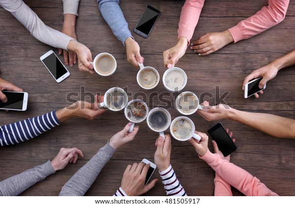 Group People Drinking Coffee Together Stock Photo (Edit Now) 481505917