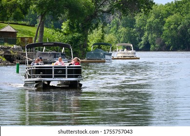 A Group Of People Enjoying A Pontoon Ride Up The Rum River In Anoka, Minnesota. Photo Taken 6/13/20.