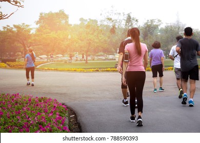 Group of people exercise walking in the park in morning - Shutterstock ID 788590393