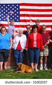 Group Of People In Front Of American Flag