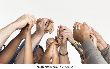 Group of people holding hand assemble togetherness