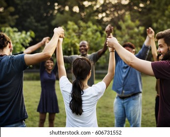 Group People Holding Hand Together Park Stock Photo 606731552 ...