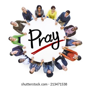 Group Of People Holding Hands Around Letter Pray