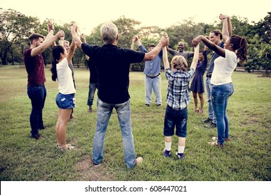 Group People Holding Hand Together Park Stock Photo 604504784 ...