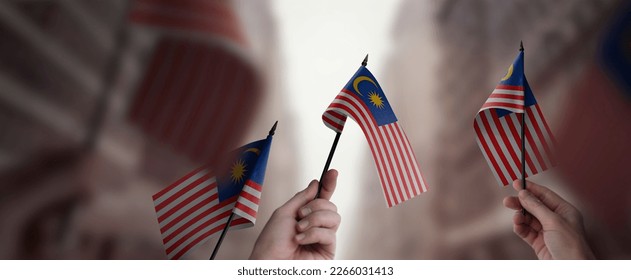 A group of people holding small flags of the Malaysia in their hands.