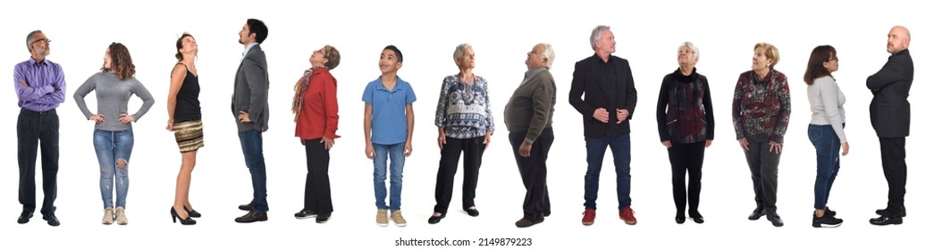 group of people looking up on white background - Shutterstock ID 2149879223