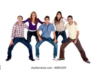 Group Of People Making A Human Pyramid Isolated Over A White Background