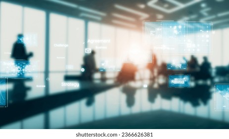 Group of people meeting in office and communication network concept. Smart office. Cloud computing. - Shutterstock ID 2366626381
