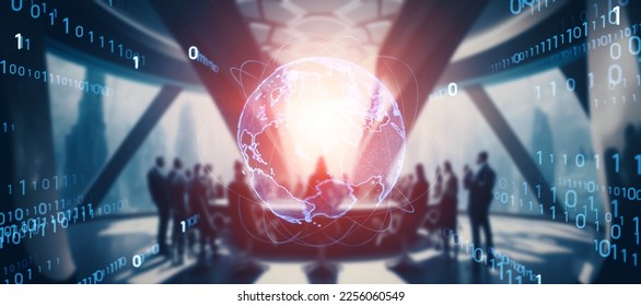 Group of people in the office and global network concept. Wide angle visual for banners or advertisements. - Powered by Shutterstock - Get 15% off with code: PIKWIZARD15
