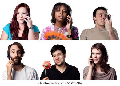 Group Of People On Talking On A Cell Phone