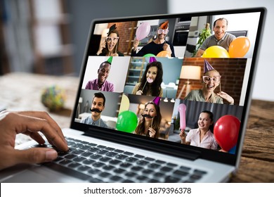 Group Of People Partying In Virtual Online Party