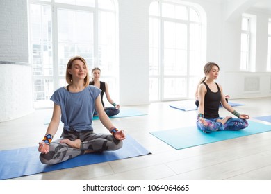 Group Of People Practice Yoga Class Exercise