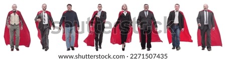 group of people in red raincoat isolated on white