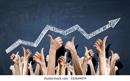 Group of people rise hands . Mixed media - Shutterstock ID 533644474