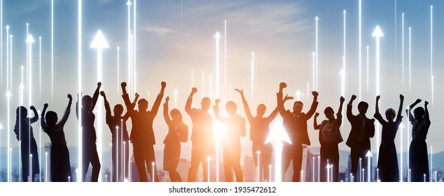 Group of people and rising arrow symbols.  Career development. Growth. Success. - Shutterstock ID 1935472612
