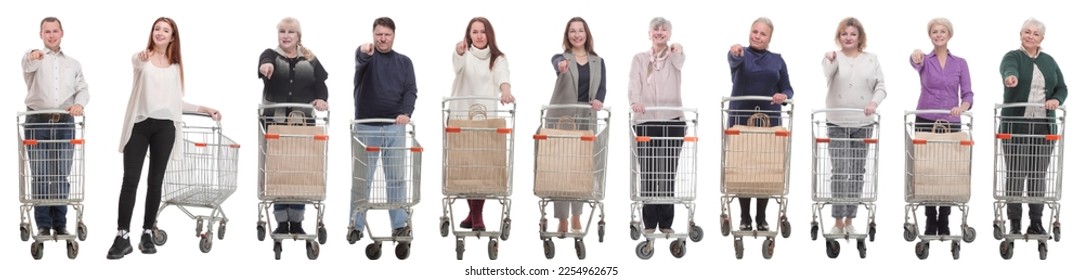group of people with shopping cart showing thumbs up at camera - Shutterstock ID 2254962675
