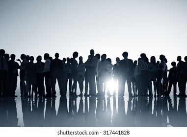 Group People Silhouette Gathering Sunrise Concept