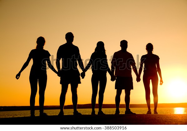 Group People Standing Beach On Beautiful Stock Photo (Edit Now) 388503916