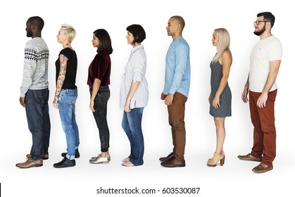 Group Of People Standing Line Up Together