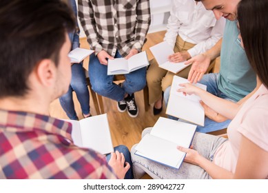 Group Of People Support. Discussion In Small Groups.