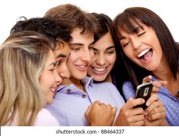 Group Of People Texting On A Cell Phone - Isolated Over White