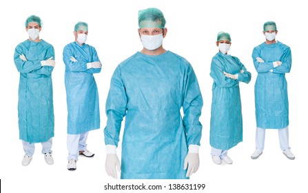 Group photo of surgeons. Isolated on white - Shutterstock ID 138631199