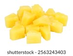 Group of pineapple fruit chunks isolated on a white background