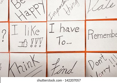 Group of post it notes on Wood Background