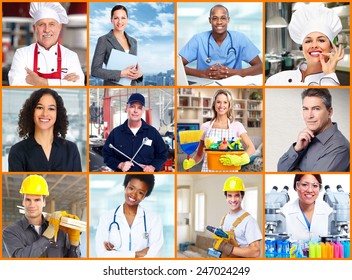 Group of professional Workers people collage background.