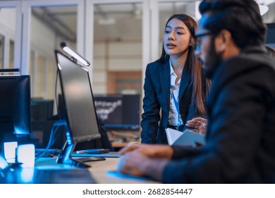 Group of programmers are coding at office. Business, Coding programs, AI applications, technology.