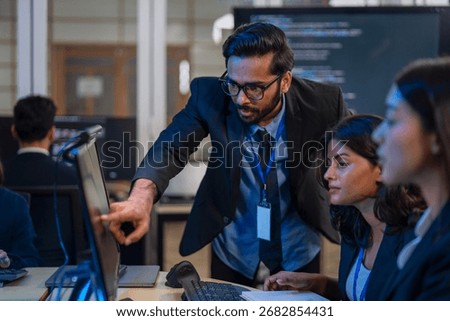 Group of programmers are coding at office. Business, Coding programs, AI applications, technology.