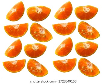 Group the raw orange with slices isolated on white background, the food surface is smooth and minimal. Thai fruit contains vitamin C. - Shutterstock ID 1728349153