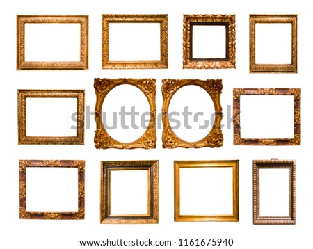 group of retro golden rectangular frame for photography on isolated background