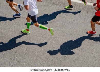 Group Runners Athletes Run Marathon Race Top View