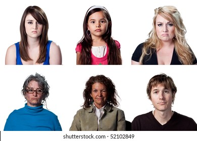 Group Of Sad People, Six Isolated Images, Full Size