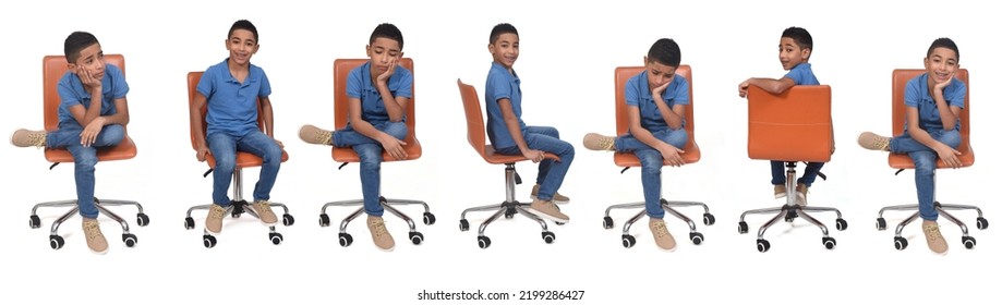 Group Of The Same Teenager Sitting On A Chair With Different Mood