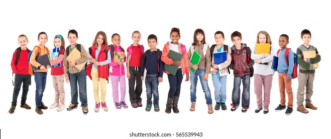 Group Of School Children Posing Isolated In White