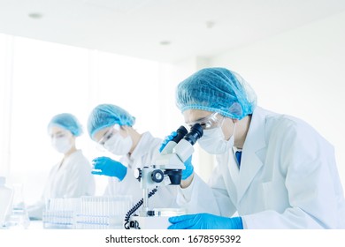 Group of scientist in the laboratory. Medical examination. Drug discovery.