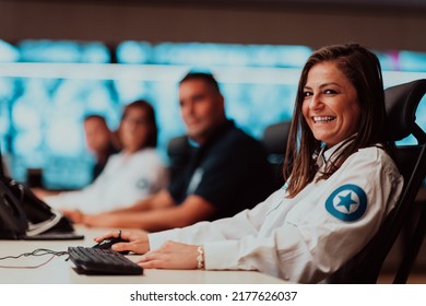 Group Security Data Center Operators Working Stock Photo 2177626037 