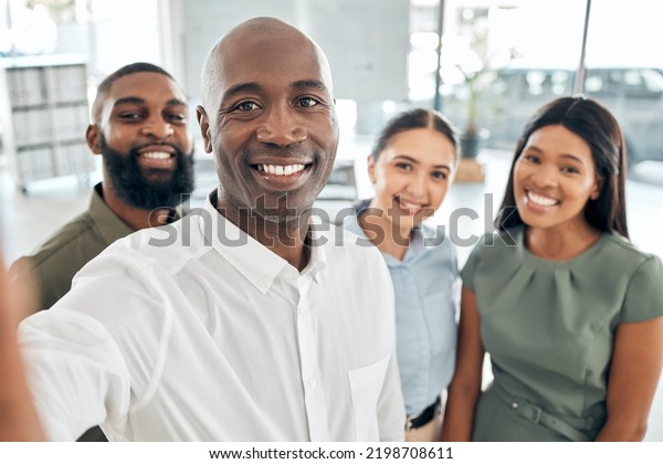 Group Selfie Office Working Employees Smile Stock Photo 2198708611 ...