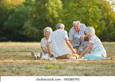 Group of senior citizen friends making a picnic in the park in summer - Powered by Shutterstock